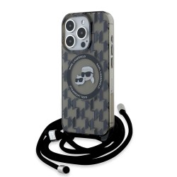 Karl Lagerfeld для iPhone 15 Pro чехол Crossbody PC/TPU NFT Karl & Choup Head Hard Black (MagSafe) + Cord