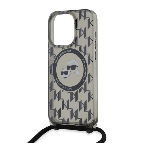 Karl Lagerfeld для iPhone 15 Pro чехол Crossbody PC/TPU NFT Karl & Choup Head Hard Black (MagSafe) + Cord