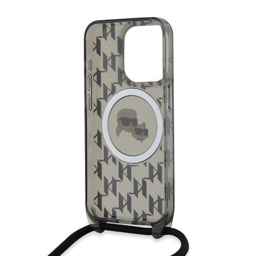 Karl Lagerfeld для iPhone 15 Pro чехол Crossbody PC/TPU NFT Karl & Choup Head Hard Black (MagSafe) + Cord