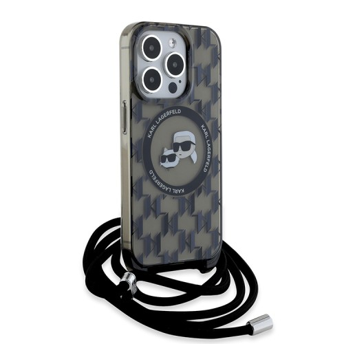 Karl Lagerfeld для iPhone 15 Pro чехол Crossbody PC/TPU NFT Karl & Choup Head Hard Black (MagSafe) + Cord