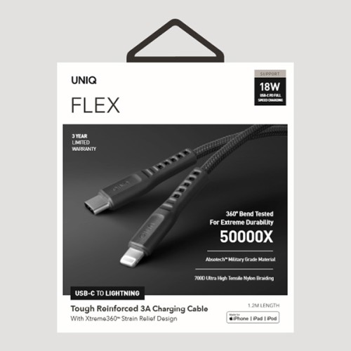 Кабель Uniq Flex strain relief MFi Lightning/USB-C (1.2 м), серый