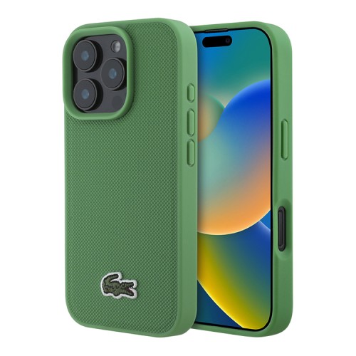 Lacoste для iPhone 16 Pro чехол PC/TPU&PVC iconic Woven logo Green (MagSafe)