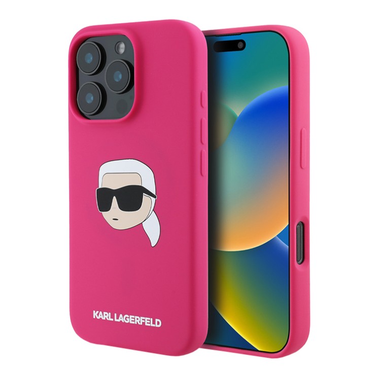Karl Lagerfeld для iPhone 16 Pro чехол Liquid Silicone NFT Karl Head Hard Fuchsia (MagSafe)