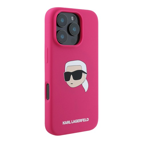 Karl Lagerfeld для iPhone 16 Pro чехол Liquid Silicone NFT Karl Head Hard Fuchsia (MagSafe)