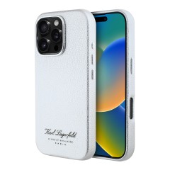 Karl Lagerfeld для iPhone 16 Pro Max чехол PU Full Wrapped Grained leather & Metal Camera Hard Grey