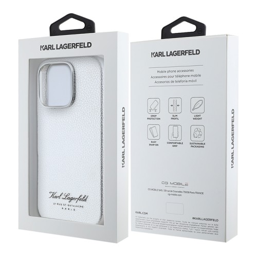 Karl Lagerfeld для iPhone 16 Pro Max чехол PU Full Wrapped Grained leather & Metal Camera Hard Grey