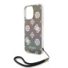 Guess для iPhone 16 Pro Max чехол PC/TPU Peony glitter + Nylon Hand cord Hard Iridescent Black