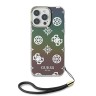 Guess для iPhone 16 Pro Max чехол PC/TPU Peony glitter + Nylon Hand cord Hard Iridescent Black