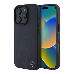 Mercedes для iPhone 16 Pro Max чехол Leather Textured Wood Imitation Hard Navy (MagSafe)