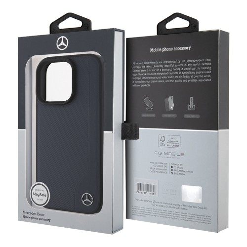 Mercedes для iPhone 16 Pro Max чехол Leather Textured Wood Imitation Hard Navy (MagSafe)