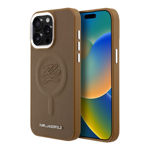 Karl Lagerfeld для iPhone 15 Pro Max чехол PU-кожа Initials & Metal logo Hard Brown (MagSafe)
