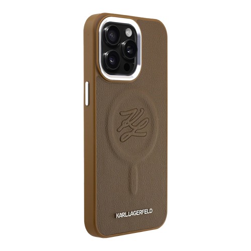Karl Lagerfeld для iPhone 15 Pro Max чехол PU-кожа Initials & Metal logo Hard Brown (MagSafe)