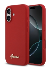 Guess для iPhone 17 чехол Liquid silicone Gold metal logo Hard Magenta (MagSafe)