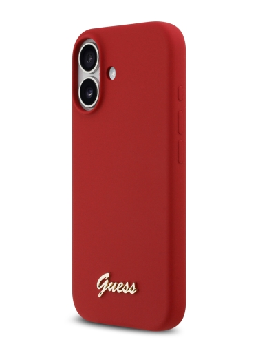 Guess для iPhone 17 чехол Liquid silicone Gold metal logo Hard Magenta (MagSafe)
