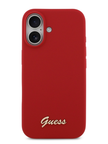 Guess для iPhone 17 чехол Liquid silicone Gold metal logo Hard Magenta (MagSafe)