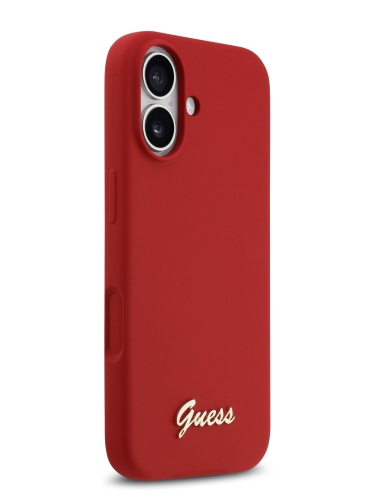 Guess для iPhone 17 чехол Liquid silicone Gold metal logo Hard Magenta (MagSafe)