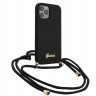 Чехол Guess Liquid Silicone Gold Metal logo +Cord для iPhone 12 Pro Max, черный