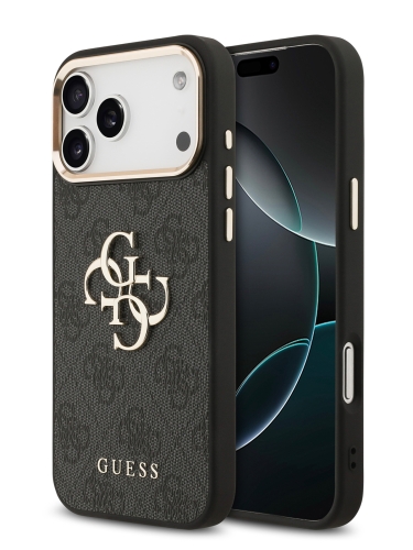 Guess для iPhone 17 Pro Max чехол PU 4G Big metal logo Gold camera Hard Black
