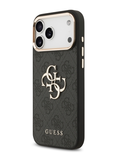 Guess для iPhone 17 Pro Max чехол PU 4G Big metal logo Gold camera Hard Black