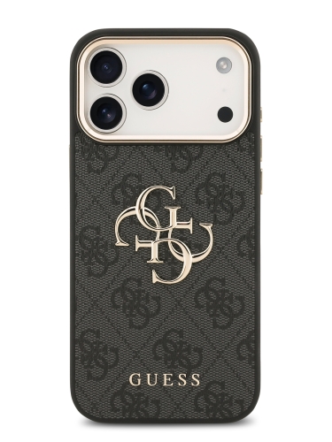 Guess для iPhone 17 Pro Max чехол PU 4G Big metal logo Gold camera Hard Black