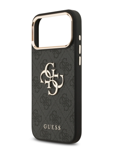 Guess для iPhone 17 Pro Max чехол PU 4G Big metal logo Gold camera Hard Black