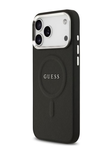 Guess для iPhone 17 Pro чехол PU Grained leather Classic metal logo & Camera Hard Black (MagSafe)