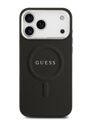 Guess для iPhone 17 Pro чехол PU Grained leather Classic metal logo & Camera Hard Black (MagSafe)