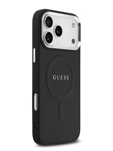 Guess для iPhone 17 Pro чехол PU Grained leather Classic metal logo & Camera Hard Black (MagSafe)