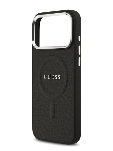 Guess для iPhone 17 Pro чехол PU Grained leather Classic metal logo & Camera Hard Black (MagSafe)