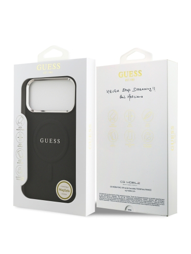 Guess для iPhone 17 Pro чехол PU Grained leather Classic metal logo & Camera Hard Black (MagSafe)