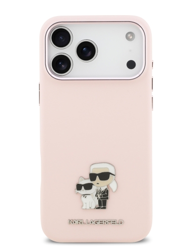 Karl Lagerfeld для iPhone 17 Pro Max чехол Liquid silicone NFT Karl & Choupette Metal pin & Camera Hard Pink