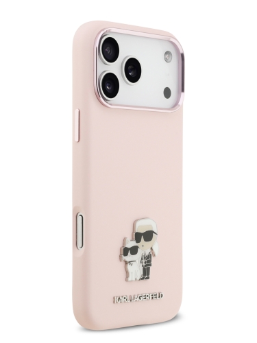 Karl Lagerfeld для iPhone 17 Pro Max чехол Liquid silicone NFT Karl & Choupette Metal pin & Camera Hard Pink