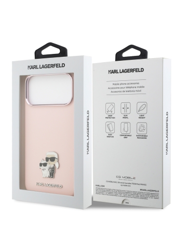 Karl Lagerfeld для iPhone 17 Pro Max чехол Liquid silicone NFT Karl & Choupette Metal pin & Camera Hard Pink