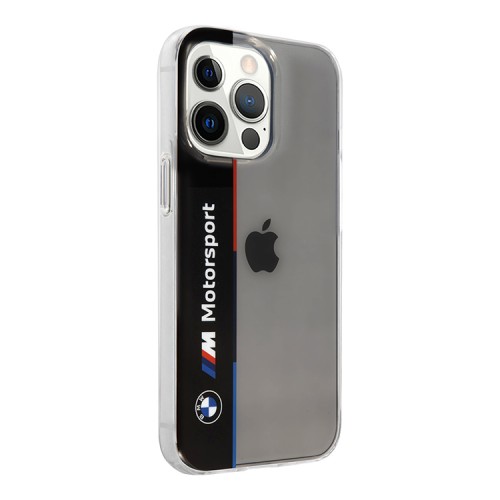 Чехол BMW Motorsport Tricolor Vertical Hard Transparent для iPhone 13 Pro, черный