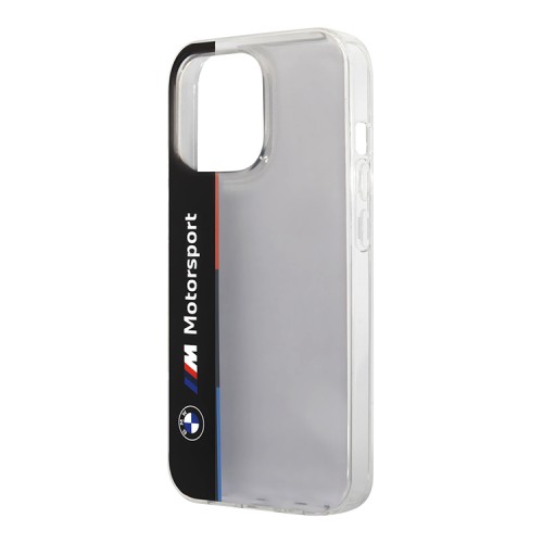 Чехол BMW Motorsport Tricolor Vertical Hard Transparent для iPhone 13 Pro, черный
