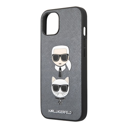 Lagerfeld PU Saffiano Karl and Choupette Hard чехол для iPhone 13 mini, серебристый