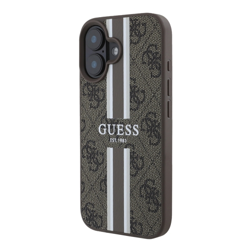 Guess для iPhone 16 чехол PU 4G Stripes Hard Brown (MagSafe)