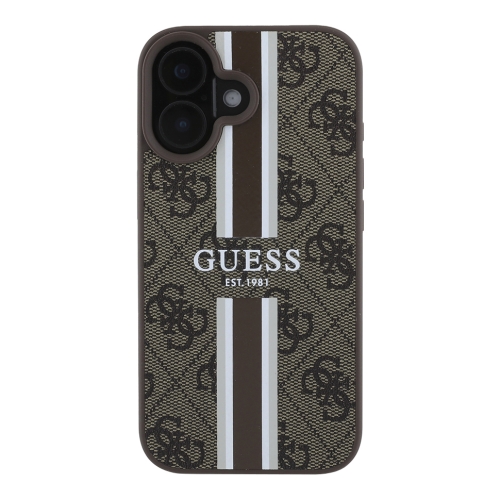 Guess для iPhone 16 чехол PU 4G Stripes Hard Brown (MagSafe)