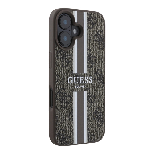 Guess для iPhone 16 чехол PU 4G Stripes Hard Brown (MagSafe)