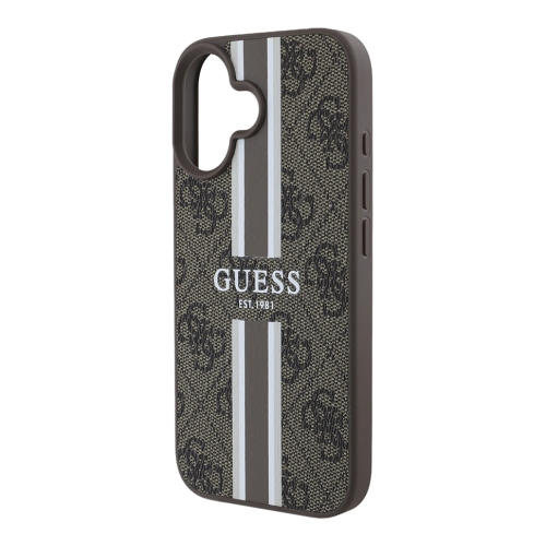Guess для iPhone 16 чехол PU 4G Stripes Hard Brown (MagSafe)