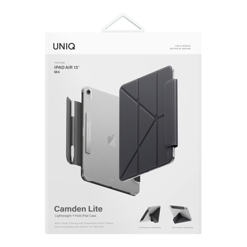 Uniq для iPad Air 13 (2024-2026) чехол Camden Lite (Detachable Pencil sleeve) Charcoal Grey