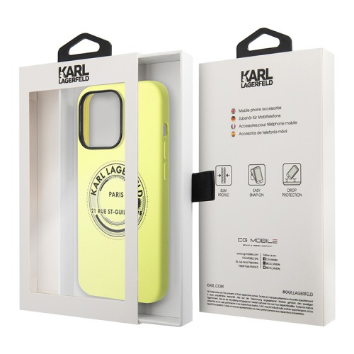 Чехол Karl Lagerfeld Liquid silicone Round RSG logo для iPhone 14 Pro, зеленый (салатовый)