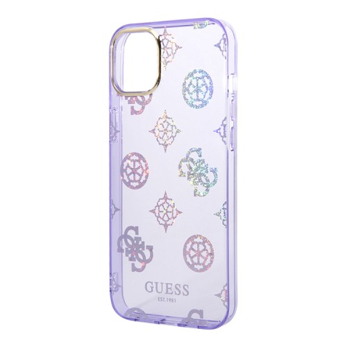 Чехол Guess Peony glitter Electroplated camera Hard для iPhone 14, фиолетовый