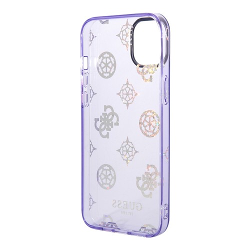 Чехол Guess Peony glitter Electroplated camera Hard для iPhone 14, фиолетовый