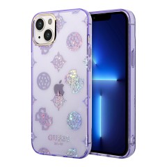 Чехол Guess Peony glitter Electroplated camera Hard для iPhone 14, фиолетовый