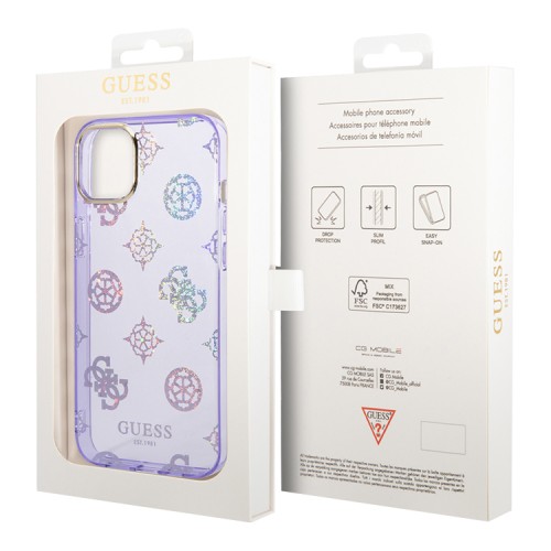Чехол Guess Peony glitter Electroplated camera Hard для iPhone 14, фиолетовый