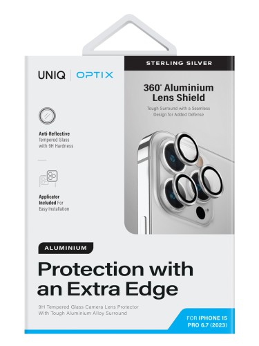 Uniq стекло для iPhone 15 Pro Max OPTIX Camera Lens protector Aluminium Silver
