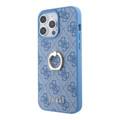 Guess для iPhone 15 Pro Max чехол PU 4G + Ring Hard Blue