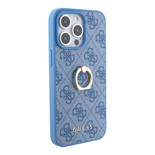 Guess для iPhone 15 Pro Max чехол PU 4G + Ring Hard Blue