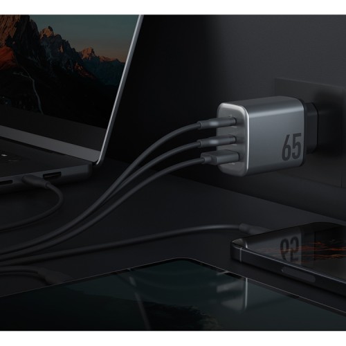 Сетевое зарядное устройство EnergEA Ampcharge GaN 65w, 2USB-C + USB-A PD/PPS/QC3.0, 65 Вт